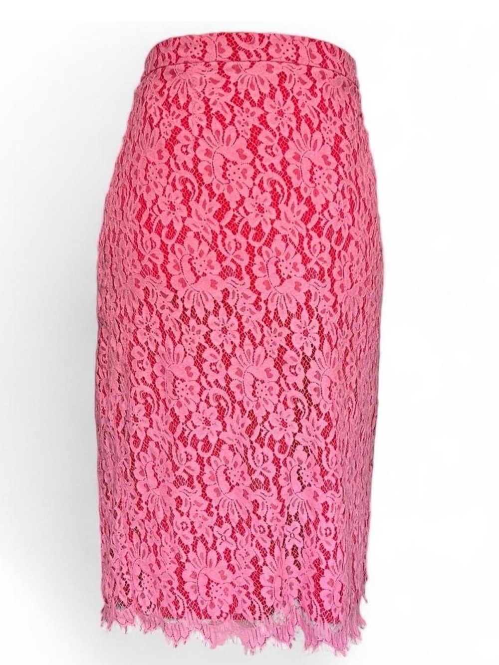 Diane von Furstenberg Pink red Lace Pencil Skirt NEW Size 10